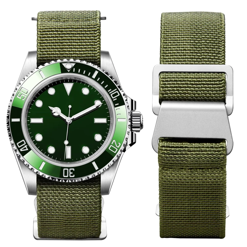 BINLUN 18mm Elastic Nylon Watch Strap - Military Green