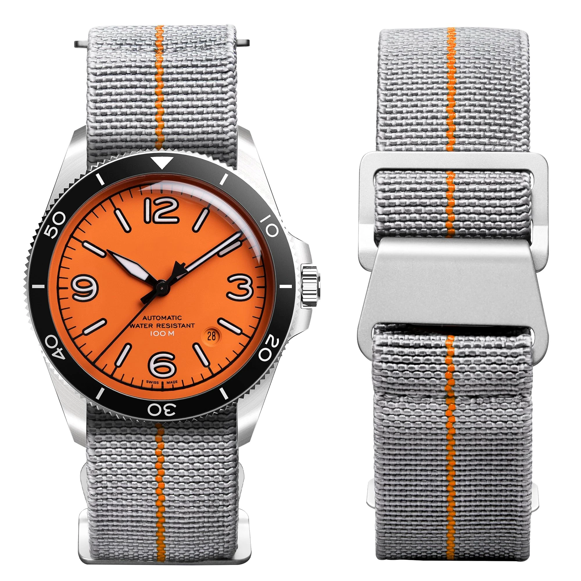 BINLUN Elastic Nylon Watch Straps 18mm/20mm/22mm Marine Nationale Style Parachute Fabric Replacement Watch Band Hook-and-Loop Silver/Black Buckle Men Women（Grey-Orange,20mm）