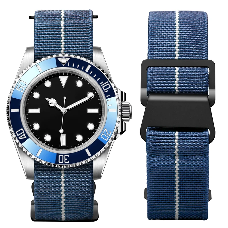 BINLUN 20mm Elastic Nylon Watch Strap - Blue-White Parachute Band