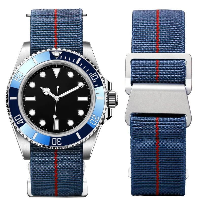 BINLUN Elastic Nylon Watch Straps 18mm/20mm/22mm Marine Nationale Style Parachute Fabric Replacement Watch Band Hook-and-Loop Silver/Black Buckle Men Women（Blue-red,20mm）