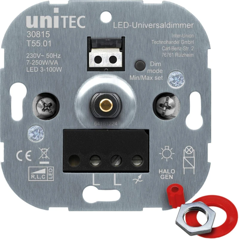 UNITEC LED Universal dimmer, Phase Control dimming and Phase Control dimming, LED and Halogen/Conventional, Suitable for Switch Series from Unitec, Busch-Jäger as Well as Jung and Gira