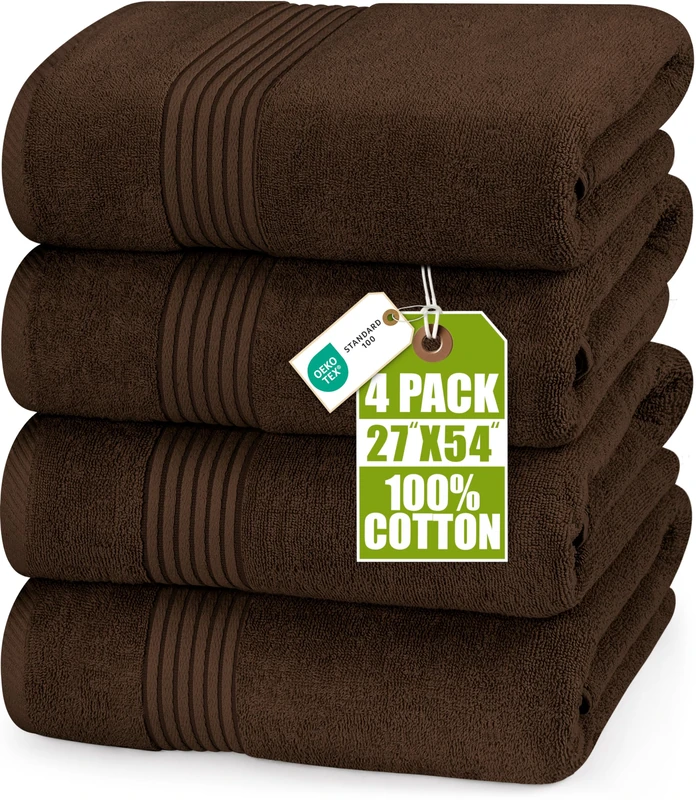 Utopia Towels 4 Pack Bath Towels Set, (27 x 54 Inches) 100% Ring Spun Cotton, Quick Dry, Highly Absorbent, Soft Feel Towels, Perfect for Daily Use (Brown)