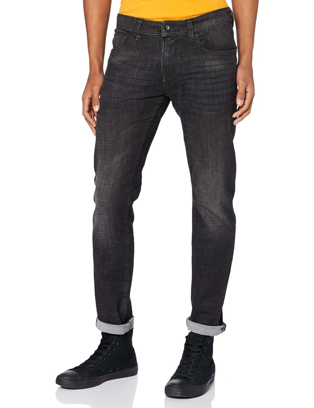 TOM TAILOR Denim Men's Slim Piers Soft-Stretch Jeans 1020743, 10264 - Dark Stone Black Denim, 28W / 32L