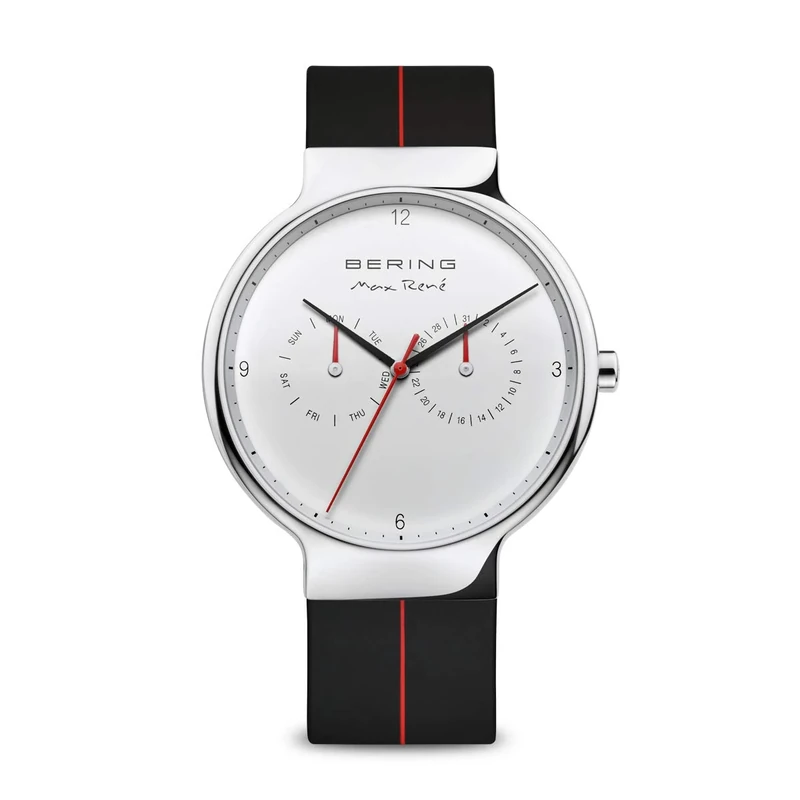 BERING Men Analog Quartz Max René Collection Watch with Silicone Strap & Sapphire crystal 15542-404, White, 42