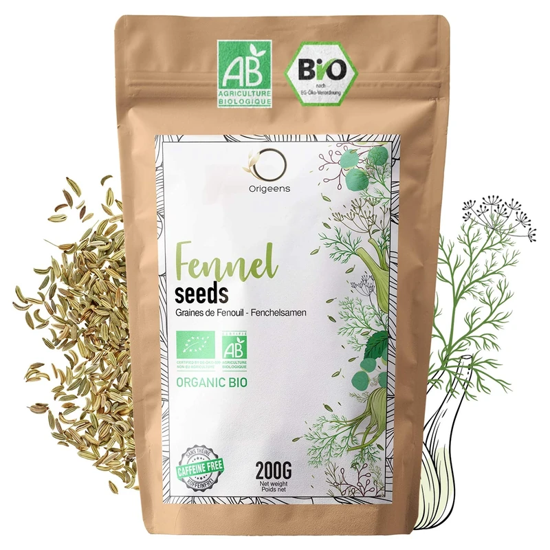 ORIGEENS ORGANIC FENNEL TEA 200g | Fennel seeds as a breastfeeding, lactation and digestive tea | Loose Organic Fennel seeds for herbal teas