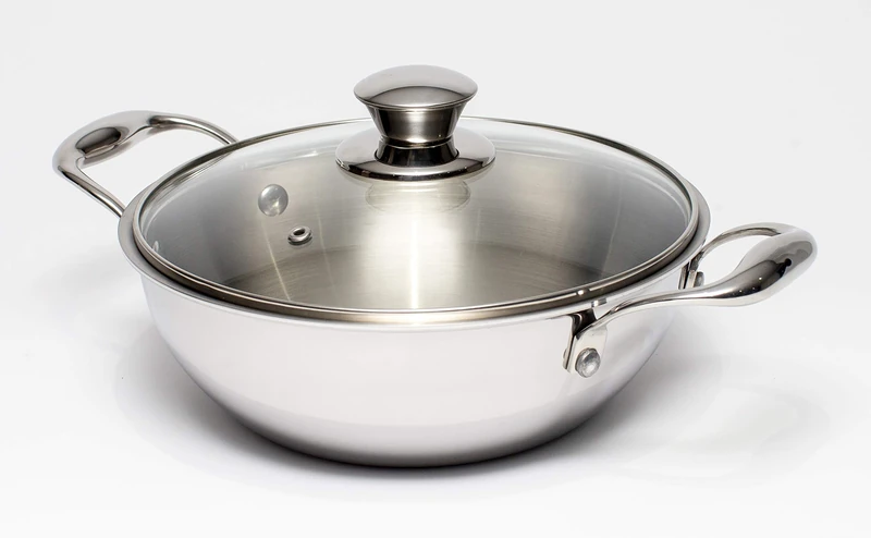 Zinel 5034 Tri-Ply Wok with Glass Lid, 3L-24cm, Stainless Steel
