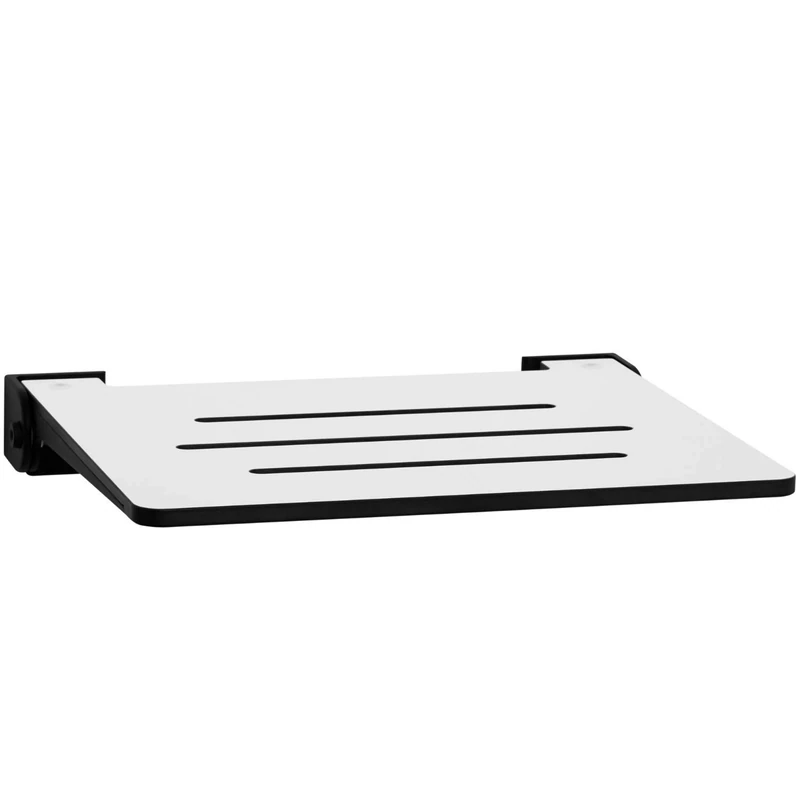 Seachrome Slimline Wall Mounted Folding Shower, White Seat with Matte Black Frame