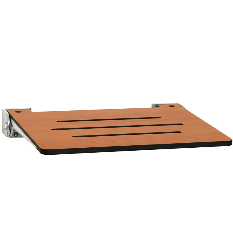 Seachrome Slimline Wall Mounted Folding Shower, Teak Seat with Silver Frame