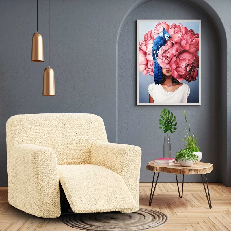 Menotti Sanitised Recliner Cover - Chair Cover - Armchair Slipcover - Soft Fabric Slipcover - Wingback Recliner Stretch Furniture Protector - Microfibre - Beige (Recliner Chair)