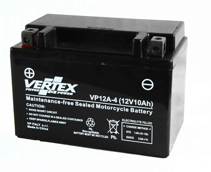 Vertex VP12-A-4 Sealed AGM Motorcycle/Powersport Battery, 12V, 10Ah, CCA (-18) 175, Replaces: CT12A-BS, YT12A-BS Perfect battery for Motorcycle, ATV's, Personal Watercraft and Snowmobiles - Image 1