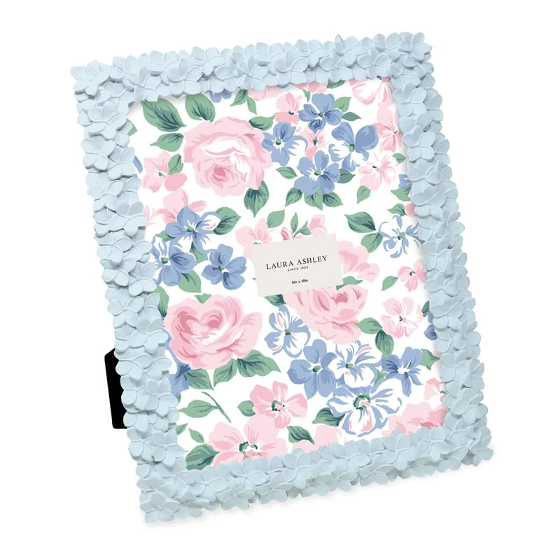 Laura Ashley 8x10 Powder Blue Flower Textured Hand-Crafted Resin Picture Frame w/Easel & Hook for Tabletop & Wall Display, Decorative Floral Design Home Décor, Photo Gallery, Art (8x10, Powder Blue) - Image 1