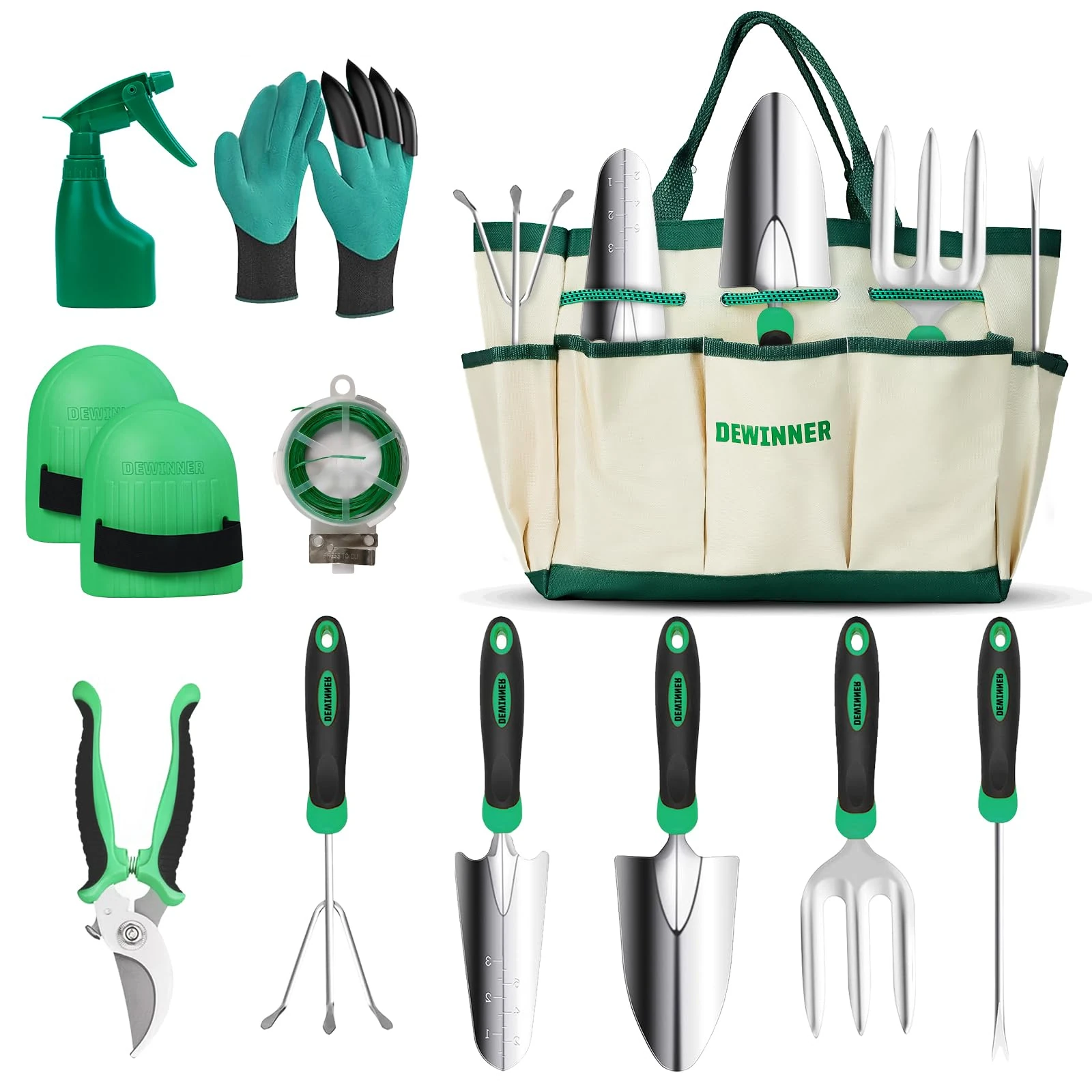 DEWINNER Garden Tool Set, Hand Tool Gift Kit, Outdoor Gardening transplanting for Gardener, with heavy duty hold bag for storage