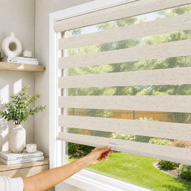 CHICOLOGY Zebra Blinds, Roller Window Shades, Blinds for Windows, Roller Shades for Windows, Window Shades for Home, Window Shades, Pull Down Shades for Windows, 26"W X 72"H, Basic Natural