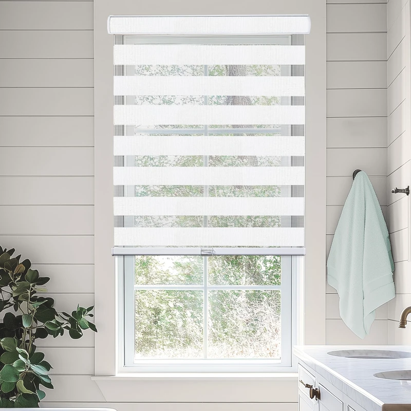 CHICOLOGY Everyday Cordless Zebra Shades, Light Filtering Dual Layer Window Blind Treatment Best for Kids & Perfect for Living Room/Bedroom/Kitchen and More, 41" W X 72" H, Basic Arctic