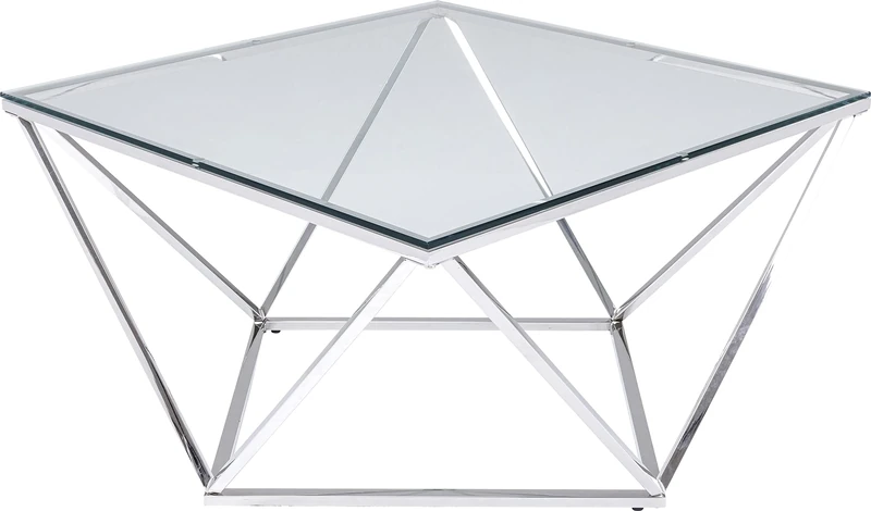 Kare Design Side Table Cristallo Chrome, Elegant, Square, Stainless Steel, Glass, Bedside Table, Room Decor, Home Decor for Living Room, Office, Hallway, 45 x 80 x 80 cm (H/W/D)