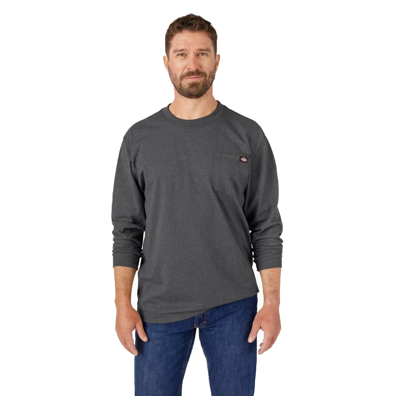 Dickies Men's Long Sleeve Heavyweight Crew Neck Work Utility T-Shirt, Burgundy Single Dye Heather, XXL