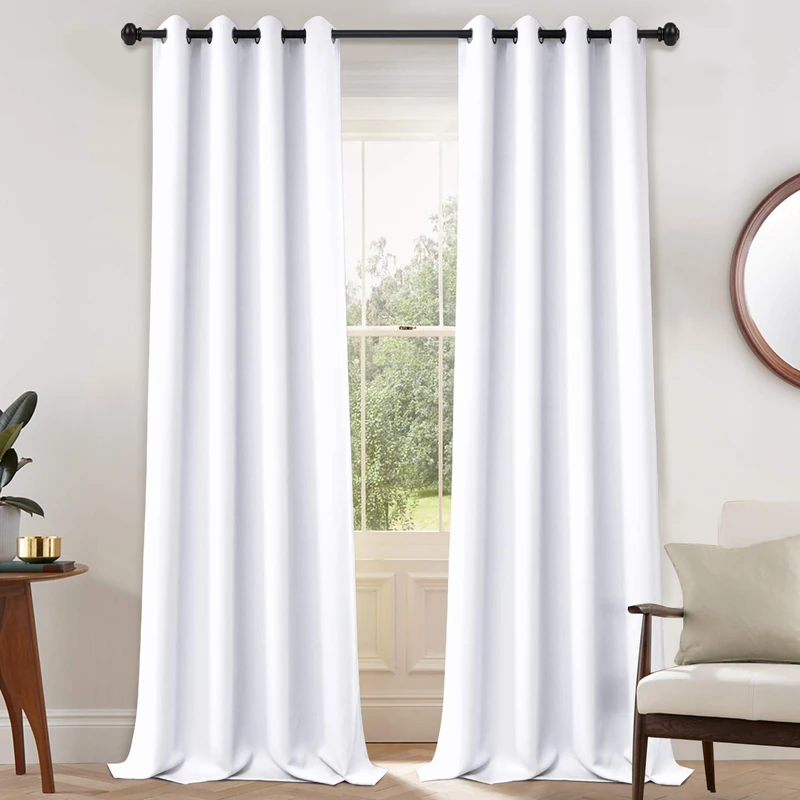 Yakamok Room Darkening Pure White Curtains with Grommet, Thermal Insulated Drapes for Living Room, 52x108 Inch, 2 Panels