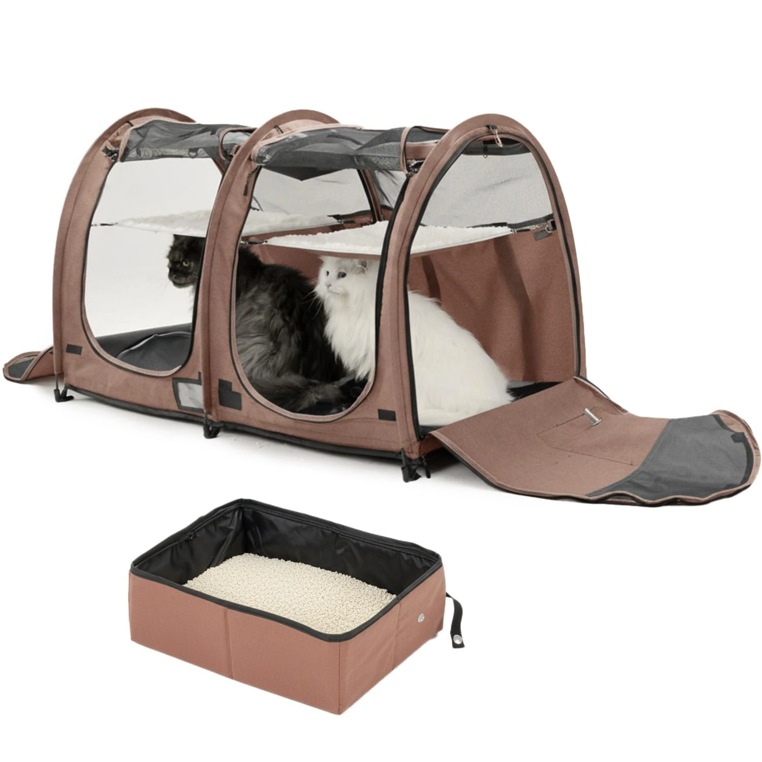 Mispace Portable Cat Cage with Two Compartments - Easy to Fold and Carry - Comfortable Travel Cage for Puppy and Dog with Portable Carry Bag/Two Hammocks/Mat and Litter Tray