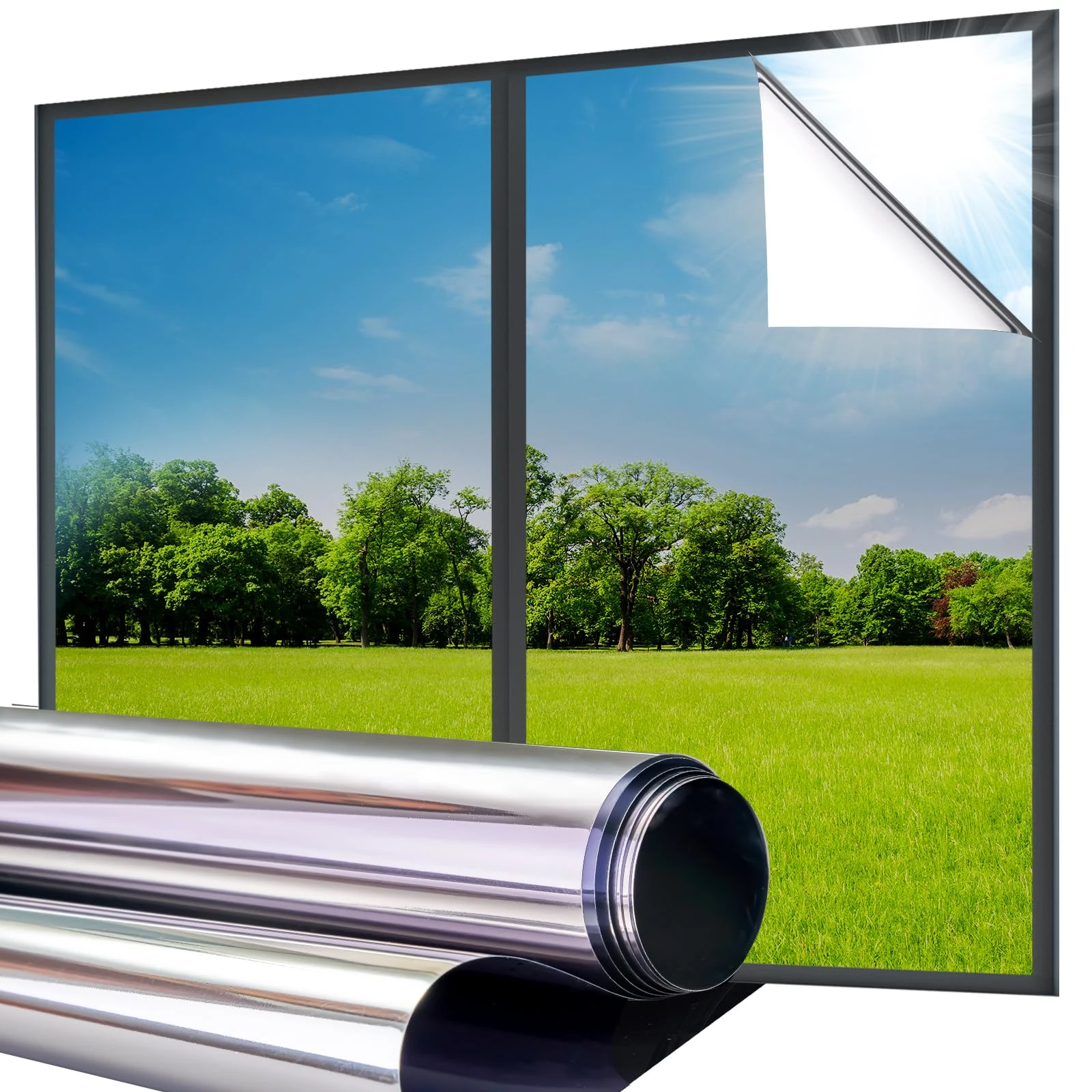 Lifetree Reflective One Way Window Film Privacy: Mirror Window Tint Film Heat Control Sun Blocker, UV Anti Glare Film Clear Day and Night for Home Office (Silver, 90 * 300cm)