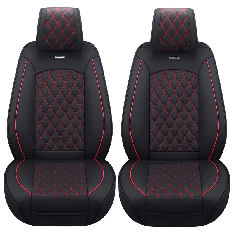 Aierxuan Car Seat Covers Front Set with Waterproof Leather Automotive Vehicle Cushion for Cars SUV Pickup Truck Fit for 2009 to 2023 Ford F150 Carhartt and 2017 to 2023 F250 F350 F450(Black and Red)