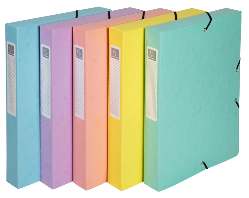Exacompta - Ref 59560E - Aquarel Collection - Elasticated Filing Boxes - 240 x 320mm in Size, 40mm Spine, Holds Approx. 400 Sheets - Assorted Pastel Colours (Pack of 8)