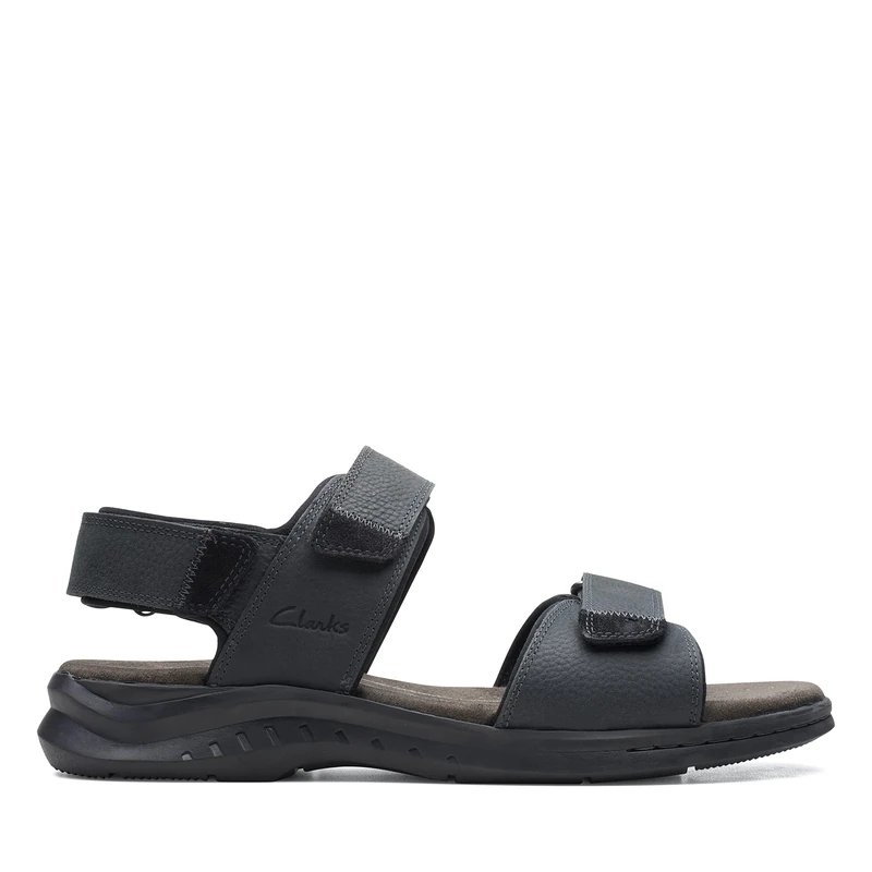 Clarks Hapsford Creek, mens Ankle Strap, Black tumbled leather, 8.5 UK (42.5 EU)