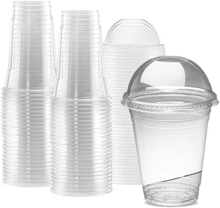 Strong Plastic Smoothie Cups with Dome Lids - 500 Pack of 16oz (473ml) Milkshake Disposable Plastic Cups - Great for Iced Tea, Iced Coffee, or Any Cold Drinks