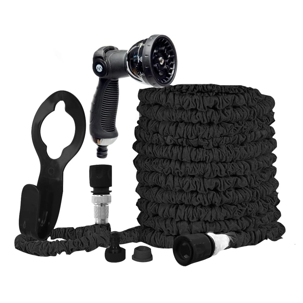 Hercul-Easy Expandable Garden Hose Set – Flexible Hose with 7 Way Spray Gun - Aluminium & Brass Connectors, Hose Holder & Tap Connectors - Water Pipe with Free Storage Bag, 150ft, Black