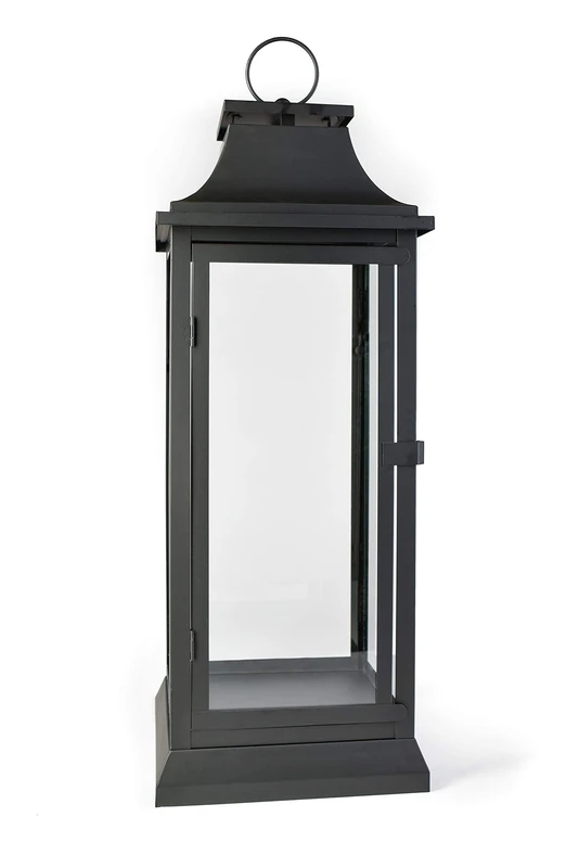 Serene Spaces Living Black Decorative Hurricane Lantern with Glass Panels, Perfect for Home Decor, Parties, Events, Table Top, Hanging Lantern for Indoor, 25" Tall and 9.75" Diameter - Image 1