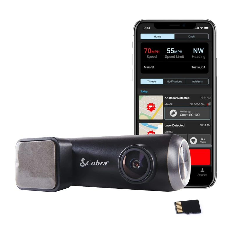 Cobra Smart Dash Cam (SC 100) - Full HD 1080P Resolution, Real-Time Driver Alerts, Emergency Mayday, Drive Smarter App, WiFi & GPS, 140 Degree View, 8GB SD Card Incl