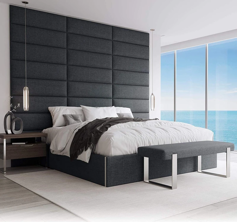 VANT Upholstered Headboard - Accent Wall Panels - Packs of 4 - Easy to Install - Single & Double bed Size (91cm Wide, Weave Blue Denim) - Image 1