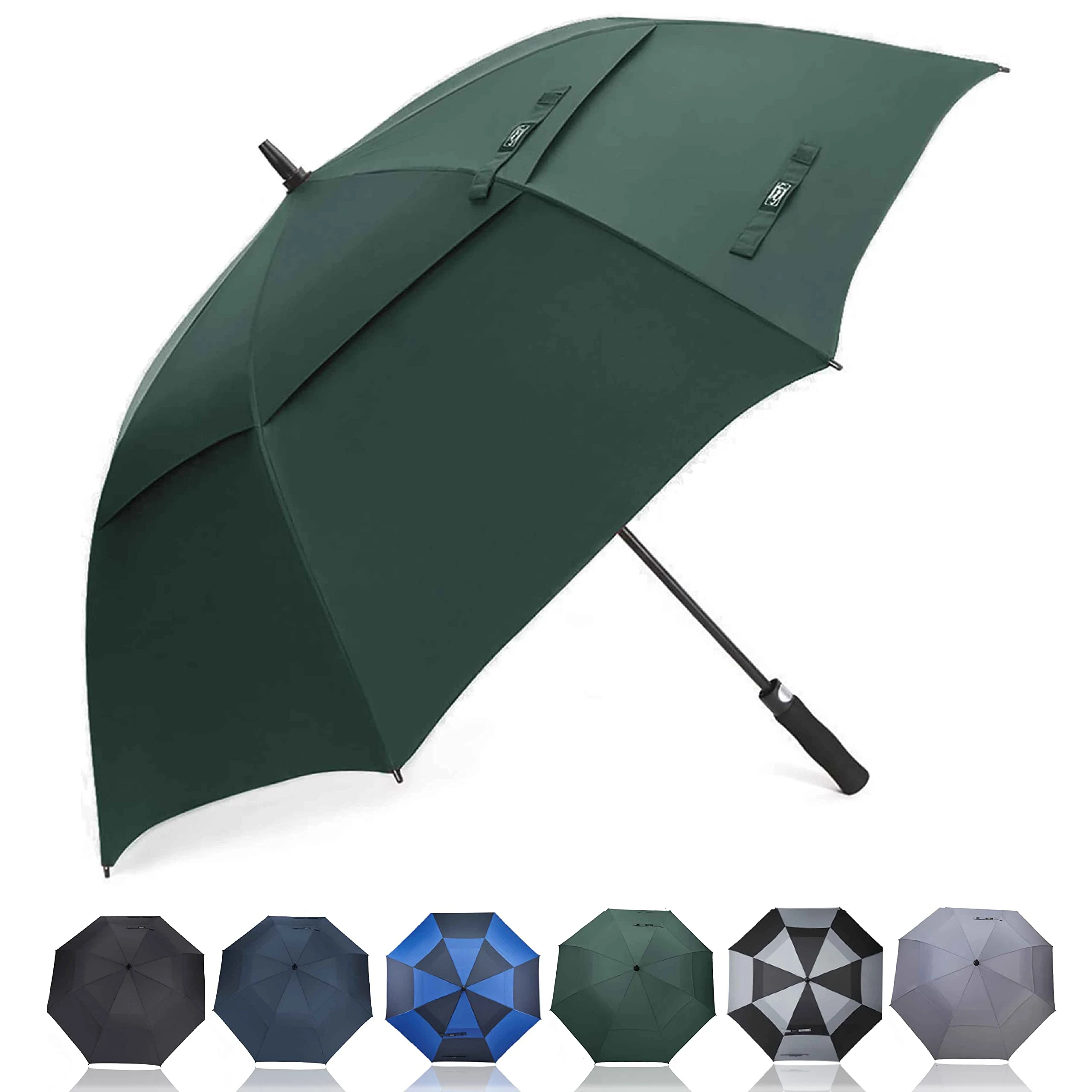 G4Free 55/63/69/72/80 Inch Golf Umbrella Windproof Double Canopy Extra Large Oversize Automatic Open Waterproof Umbrellas(Drak Green, 63 inch)
