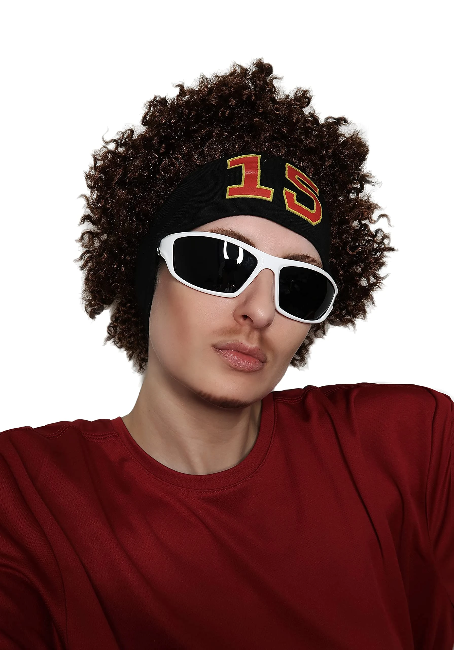 ALLAURA - Patrick Mahomes Wig + Sweatband 100% Realistic Curly Brown Wig for Men Women Fits All Non-itch Football Cosplay