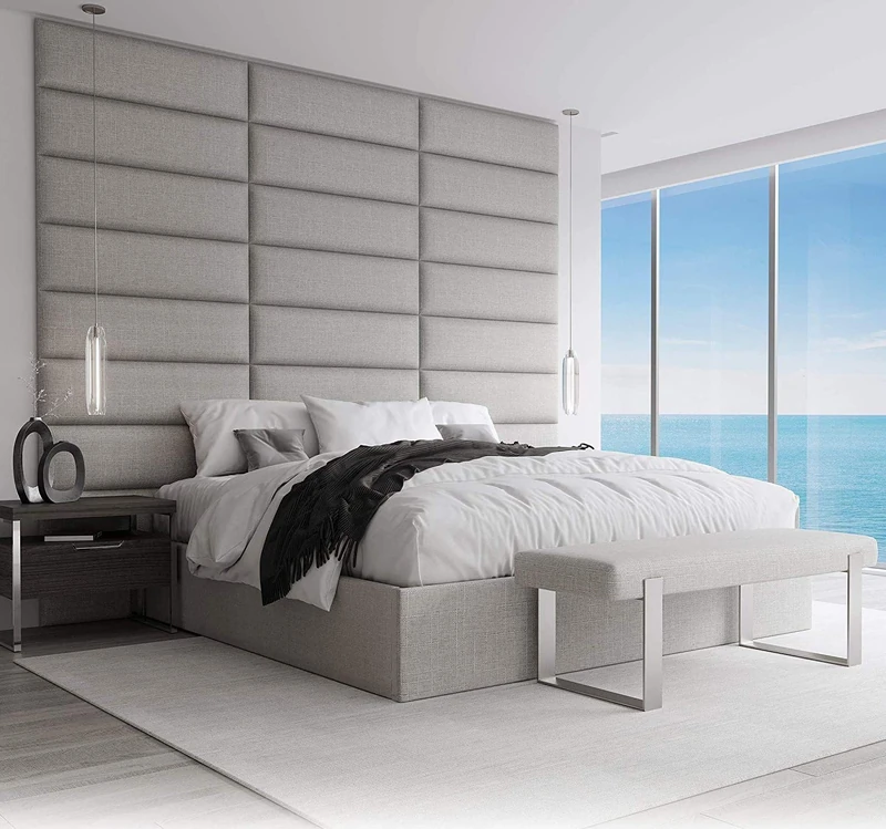 VANT Upholstered Headboard - Accent Wall Panels - Packs of 4 - Easy to Install - Single & Double bed Size (76cm Wide, Weave Moondust Grey)