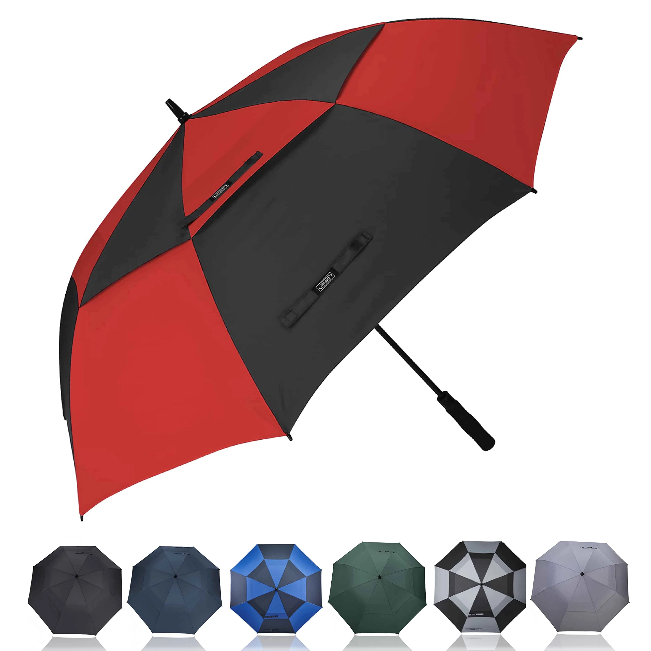 G4Free 55/63/69/72/80 Inch Golf Umbrella Windproof Double Canopy Extra Large Oversize Automatic Open Waterproof Umbrellas((Black and Red, 63 inch)