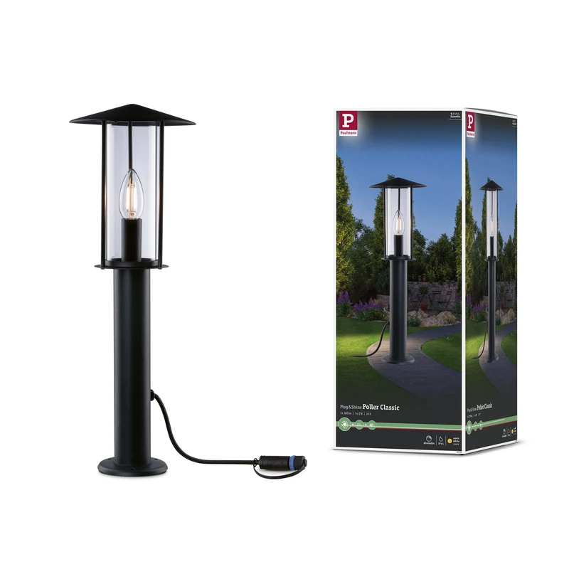 Paulmann 94322 Plug & Shine LED Exterior luminaire Bollard Classic IP44 incl. 1x2 watt dimmable Clear Metal 3000 K E14
