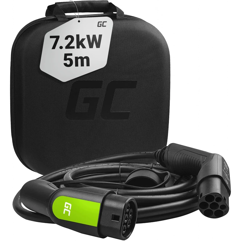 Green Cell® GC Type 2 Charging Cable for EV Electric Cars | 7.2kW | 32A | Type 2 to Type 2 | 16.4ft 5m | 1-Phase | Compatible with e-Golf, Mini Electric, Fortwo, EQC, i3, Leaf, CITIGOe iV, Kuga PHEV