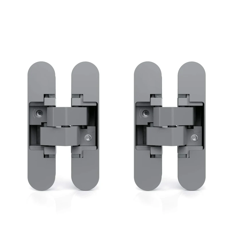 Emuca - Invisible Hinge for Access Doors, Set of Two Invisible Hinges for Heavy Doors, 60 Kg (132 lb) Load, 180º Aperture, zamak, Metallic Grey