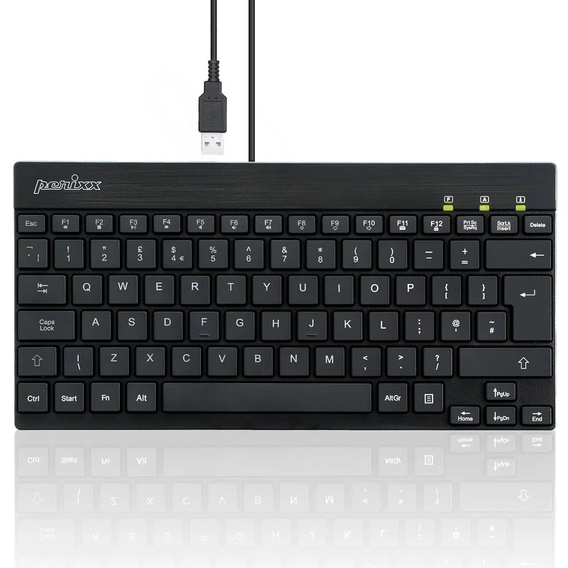 Perixx PERIBOARD-326 Wired USB Mini Backlit Keyboard, Quiet Typing Design, QWERTY UK