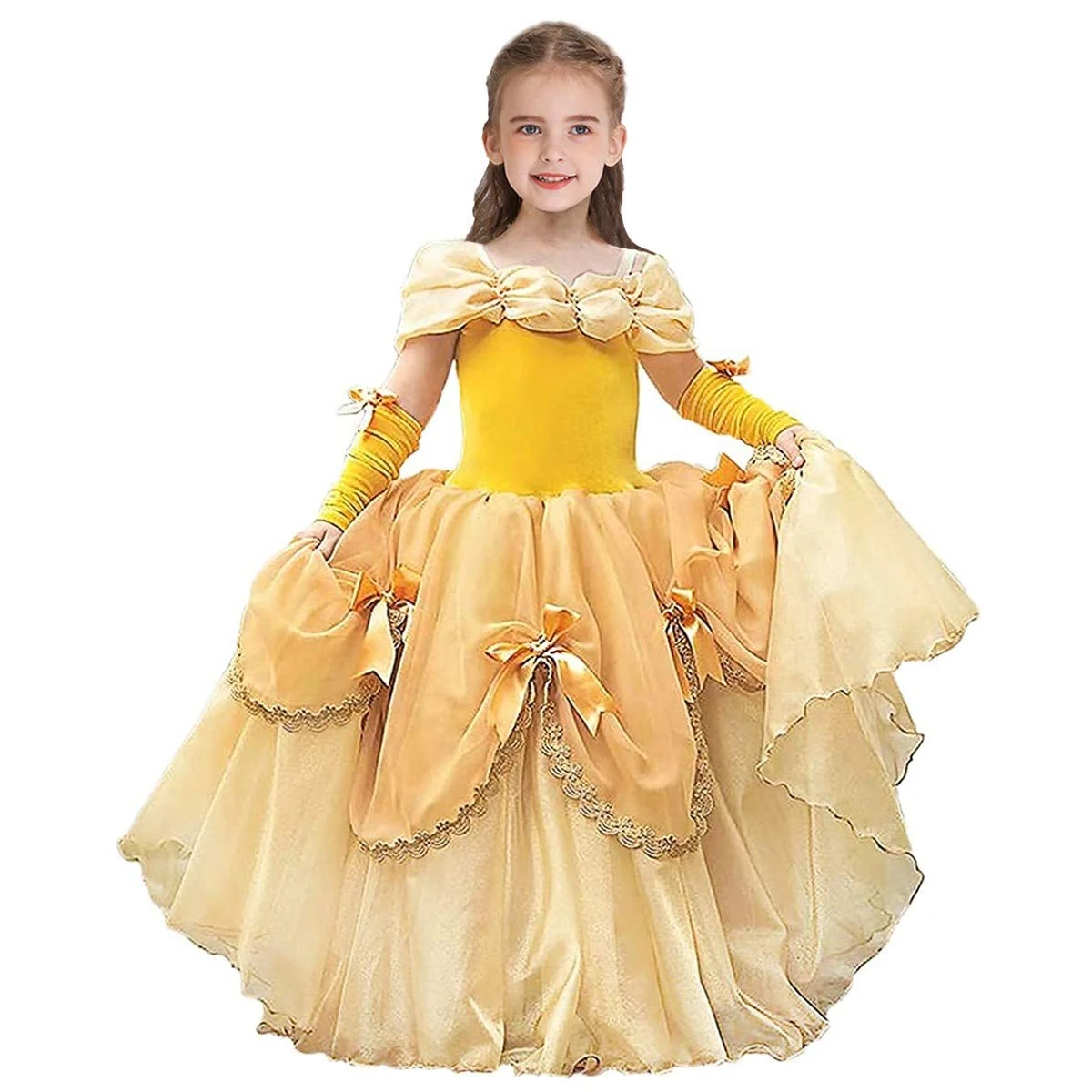 REXREII Belle Princess Beauty and the Beast Costume Girls Halloween Christmas Party Birthday Evening Ball Gown w/Arm Sleeves 2-3T