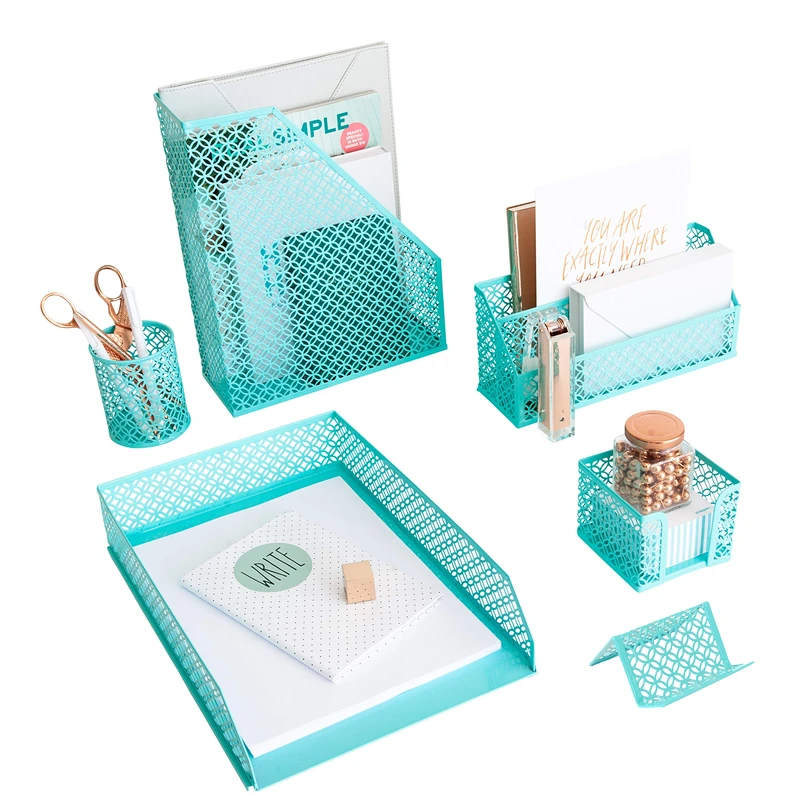 Blu Monaco Aqua Teal Desk Organizers Set of 6 - Desk Organizers and Accessories for Women - Cute Office Desk Accessories - Organization