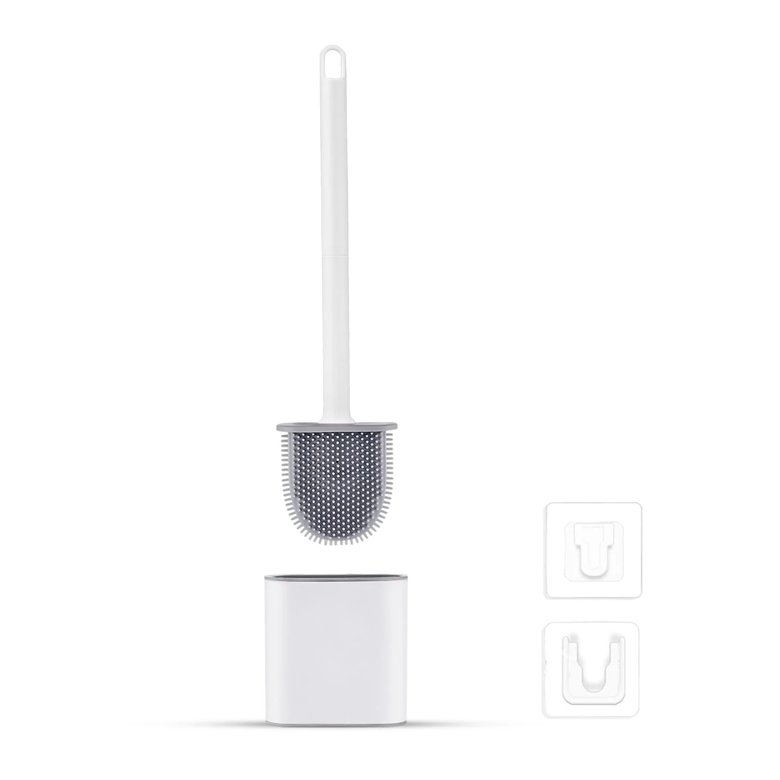 Ibergrif M34151-3 Toilet Brushes & Holders, Deep Cleaner Silicone Toilet Brush, Flat Toilet Brush with Long Handle, Quick Drying Loo Brush and Holder for Bathroom, Base Flooring/Wall Mounted, White