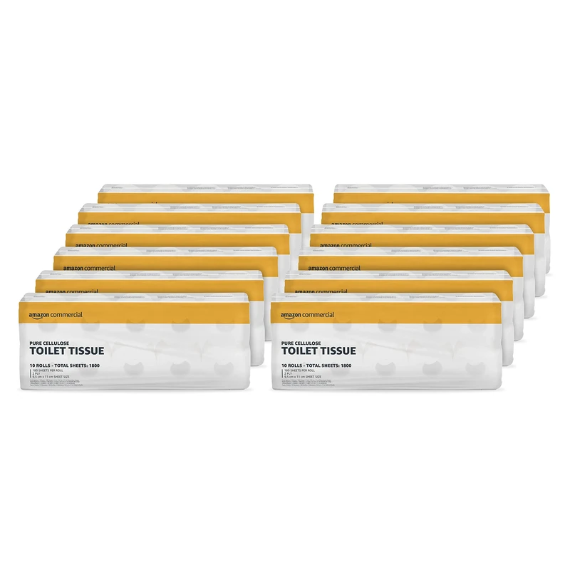 AmazonCommercial Toilet Roll, 2-ply Cellulose, 120 Rolls (12 packs of 10), 180 Sheets per Roll, Sheet Size: 9.5 x 11 cm, T4 / T6 Dispenser Compatible