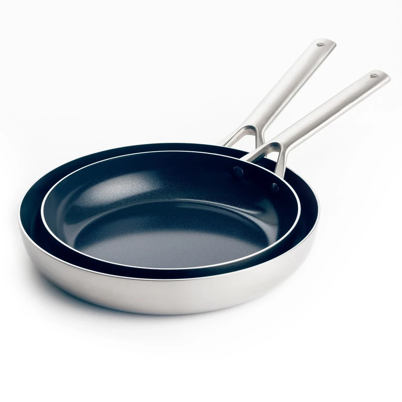 Blue Diamond Cookware Triple Steel Stainless Steel Diamond Reinforced Ceramic Nonstick 2-Piece Frying Pan Skillet Set, 24 cm and 26 cm, Tri-Ply, PFAS-Free, Multi Clad, Induction, Oven Safe, Silver