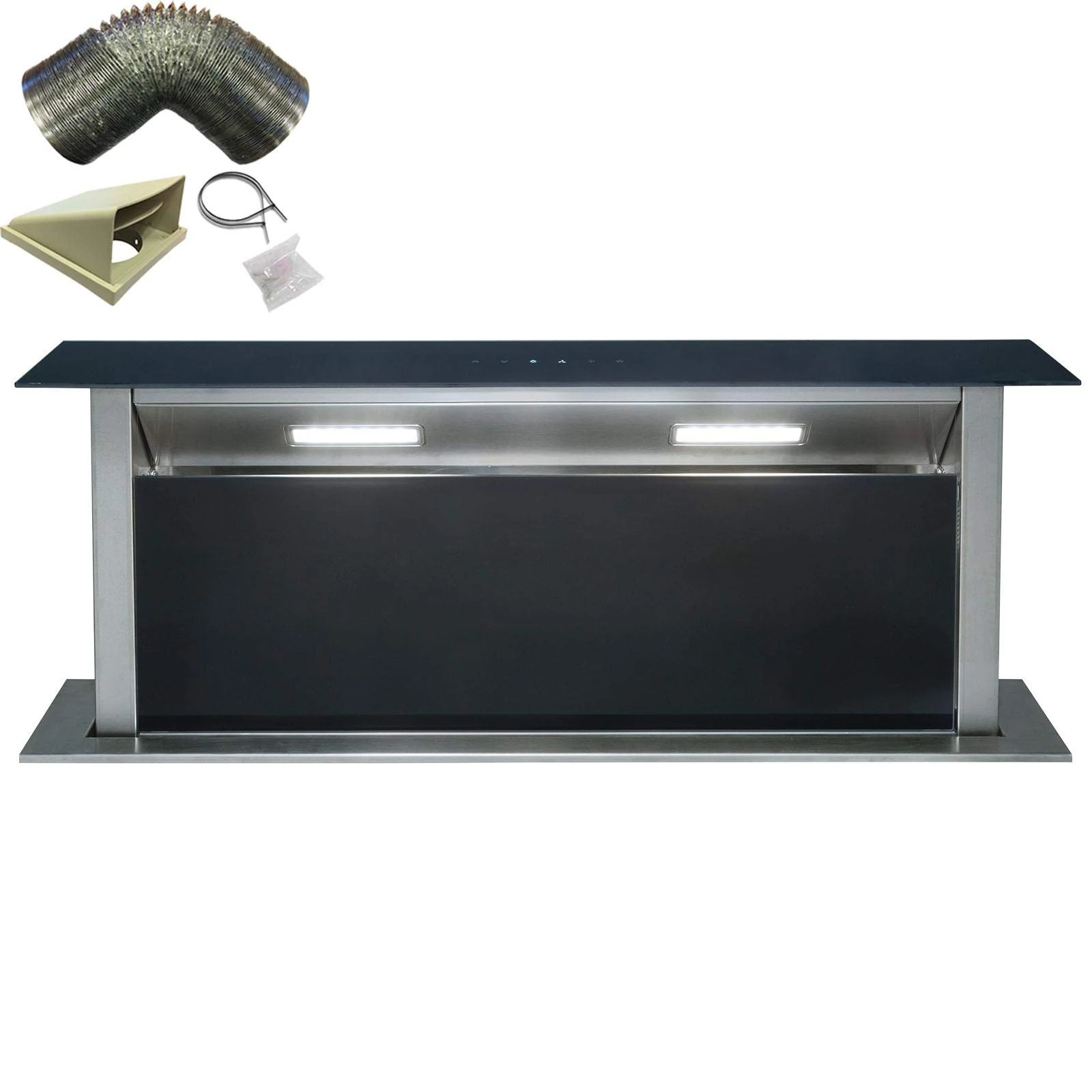 SIA DD90BL 90cm Black T/Control Downdraft Cooker Hood Extractor Fan & 1m Ducting