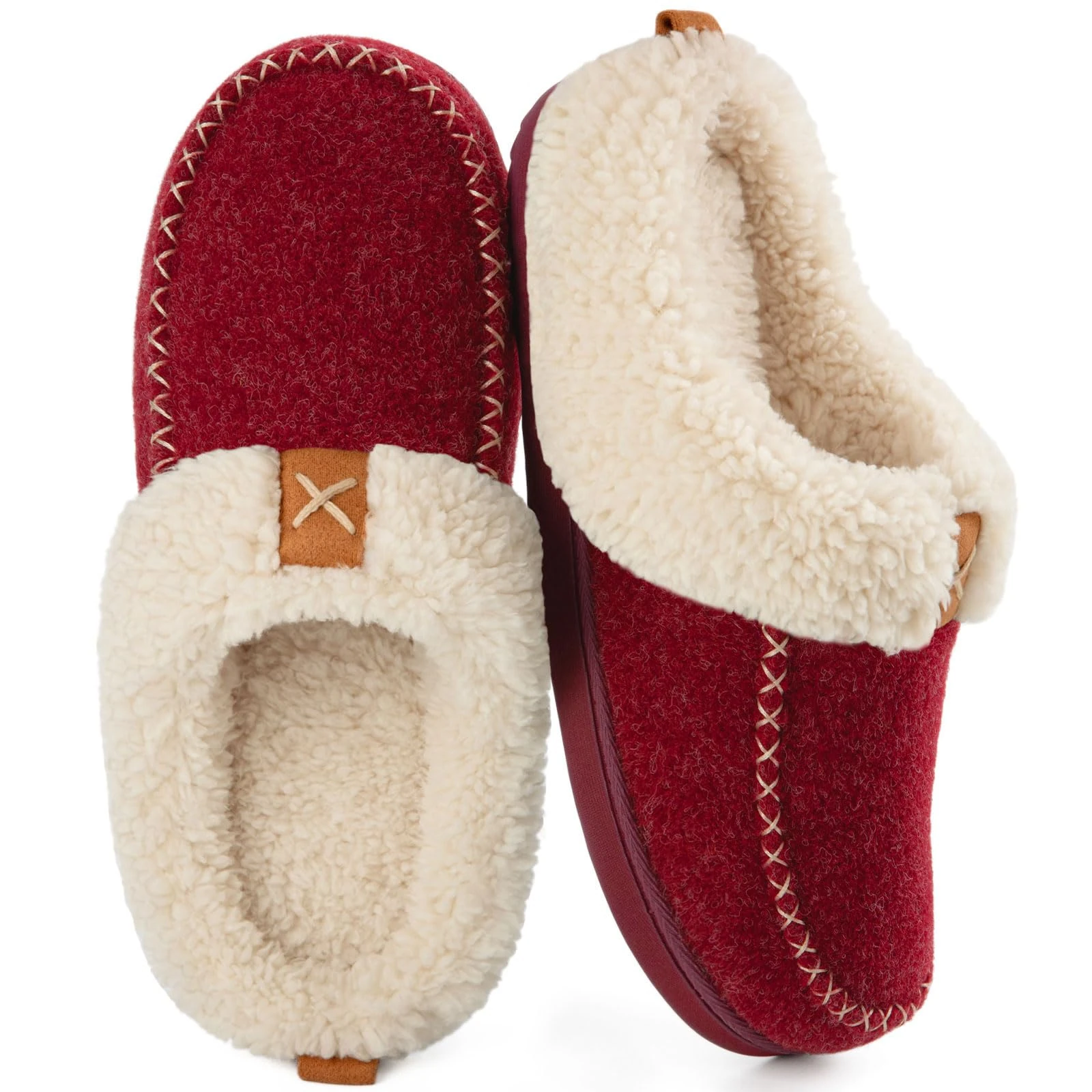 LongBay Women's Winter Slippers, Memory Foam Fluffy Moccasin House shoes with Warm Plush Fleece Lining Slip-On for Indoor Outdoor (5-6 UK, Red)