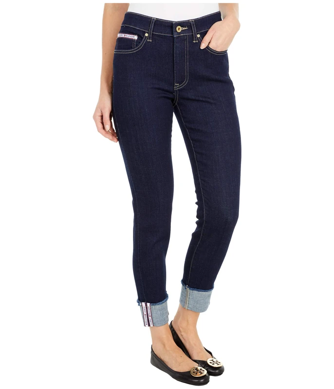 Tommy Hilfiger Women's Tribeca Skinny Crop with Stripe Jeans, Indigo Wash Denim, 12