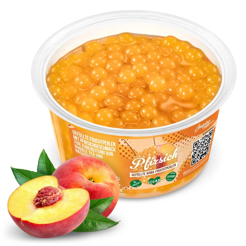 The Inspire Food Company Popping Boba Pearls for Bubble Tea - 450gm | Peach | Bursting Pearls Bubble | Real Fruit Juice For Shakes, Dessert,Smoothie | 100% Vegan & Glutenfree, No Artificial Colors