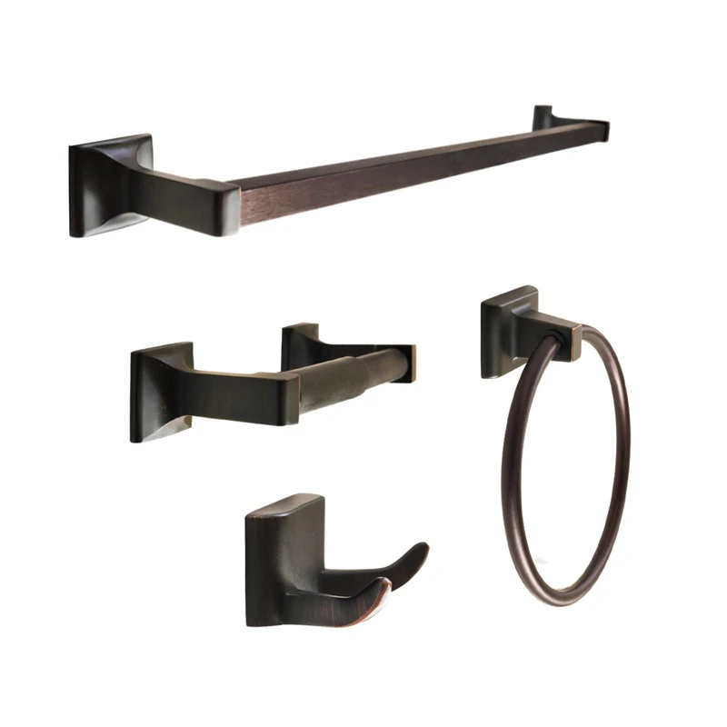 SENTO CELLAR Classic Bathroom Accessories Set, Heavy Duty Metal Bath Hardware Set Wall Mounted, Includes Robe Hook, Standard Toilet Paper Holder, Towel Ring, 24” Towel Bar (4-Piece, Oil-Rubbed Bronze)