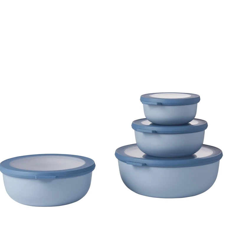 Mepal - Cirqula Multi Bowl Set of 4 Round Nordic Blue - 350, 750, 1250 and 2250 ml - Can be Used as Storage Jar, Fridge Container, Freezer Container, Microwave Tableware & Serving Bowl with Lid